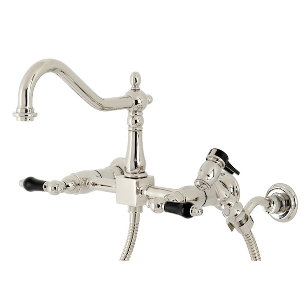Duchess 2-Handle Wall Mount Bridge Kitchen Faucet W/Brass Sprayer, Nkl
